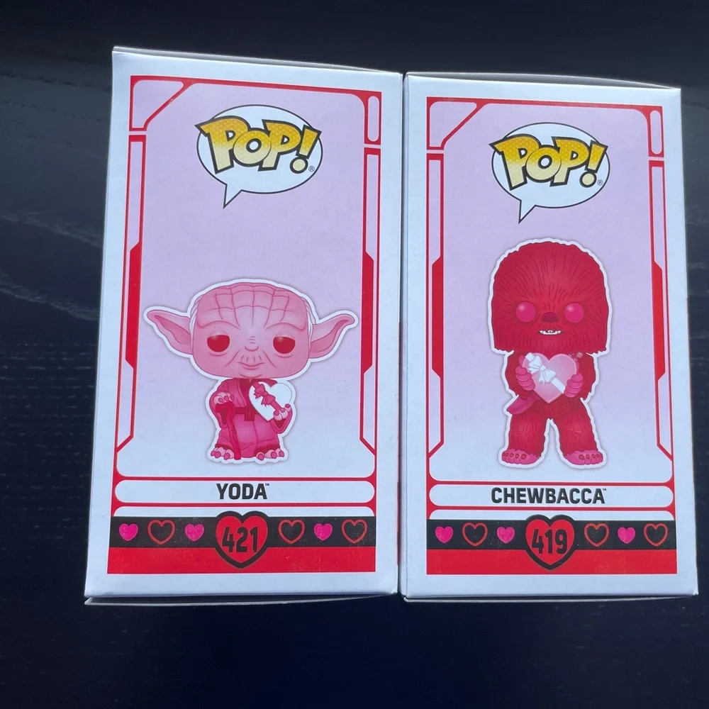 Star Wars Valentines Funk Pop Lot - Yoda 421 and Chewbacca 419